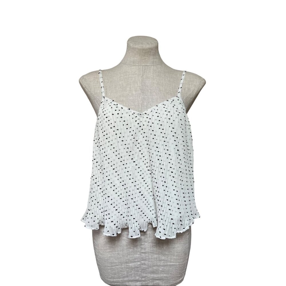 Walter Baker “Lyric” Pleated Cami Swing Top White Black polka dots Medium